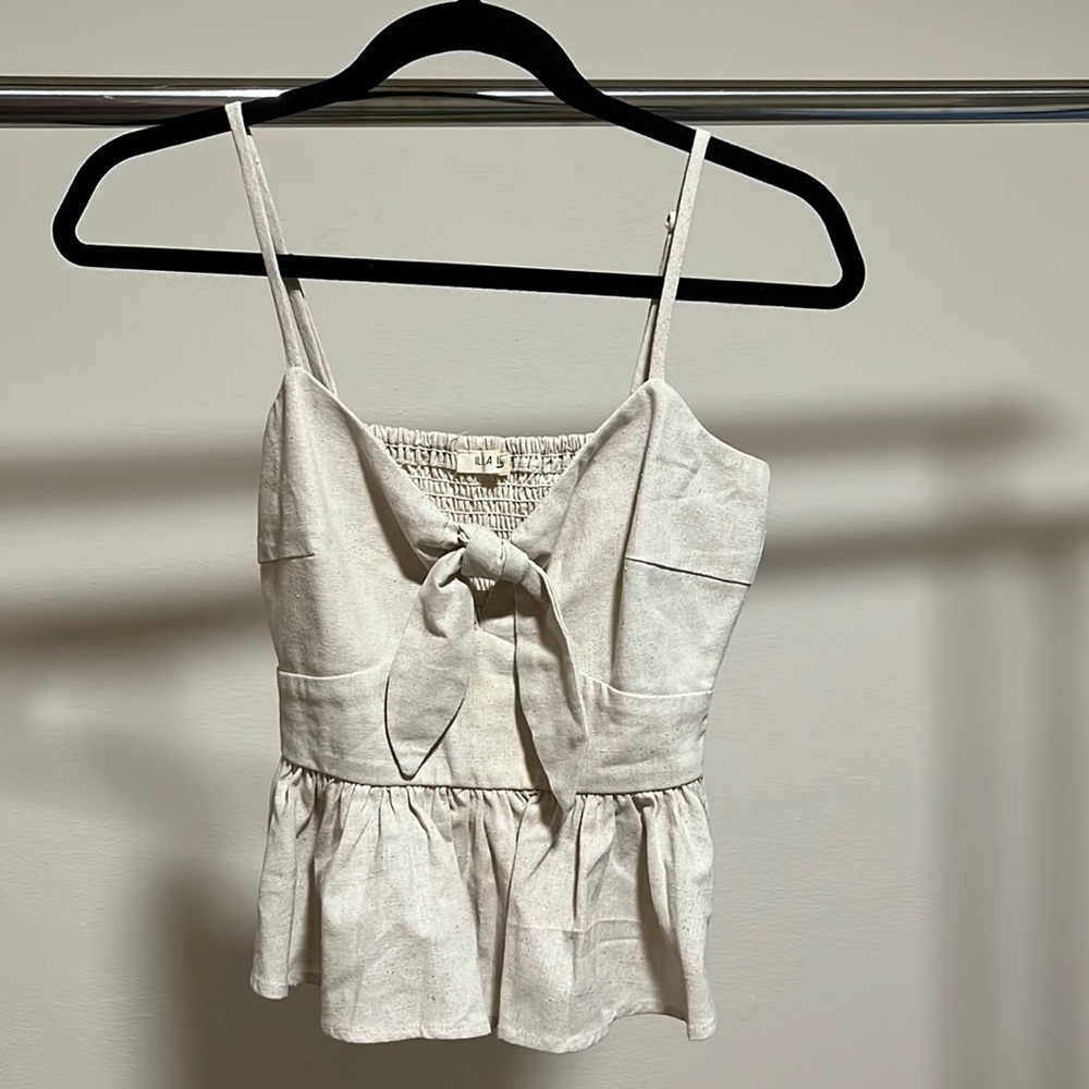 Illa Illa Organic Natural Front Tie Peplum Top